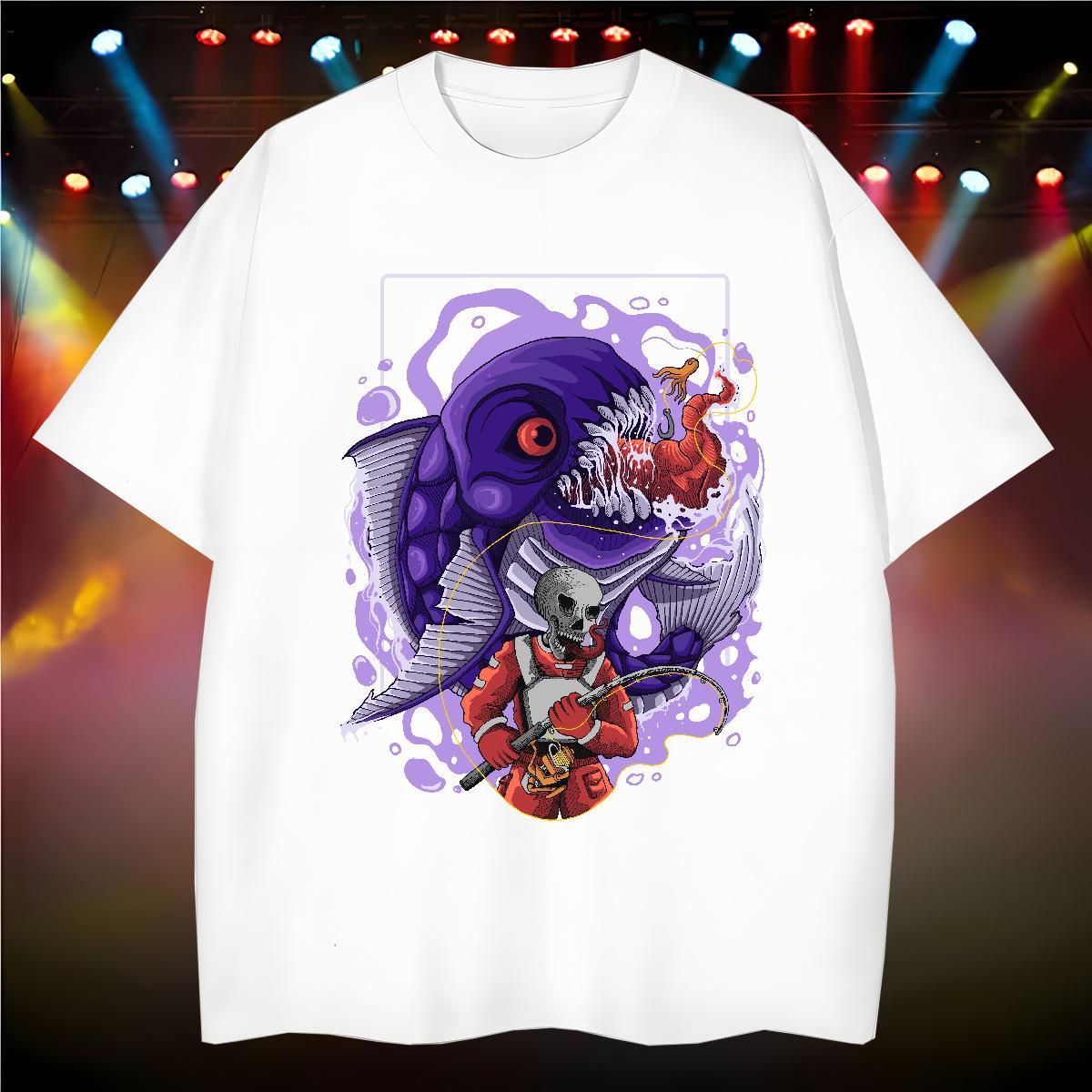 Popular Men T Shirts 230g Cotton skull Summer Casual Cartoon Print O Neck Short Sleeves Tshirts 2024 New Tops Tees