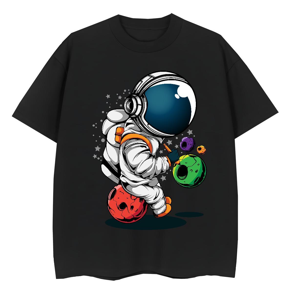 Soft Women Tshirts 230g Cotton cosmonaut Sport Woman T Shirts Breathable Crew Neck Cartoon Print Tee Shirt