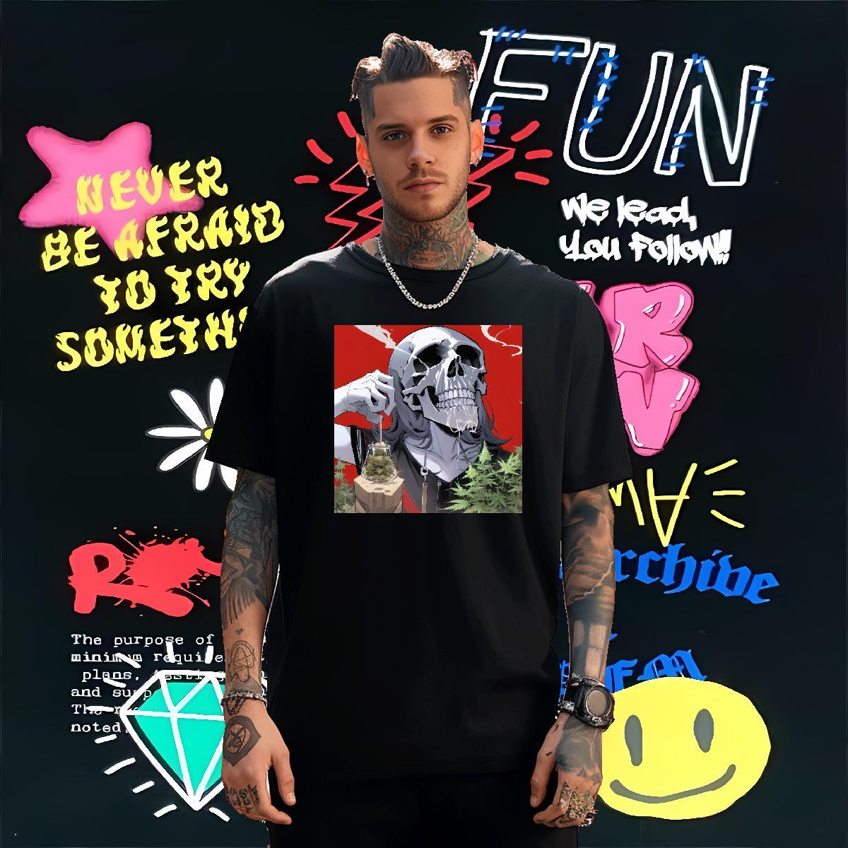 Free Shipping T Shirt For Man 100% Cotton 230g skull Daily Wear Oversized Crew Neck Men Clothes T-Shirt 2024 Tees