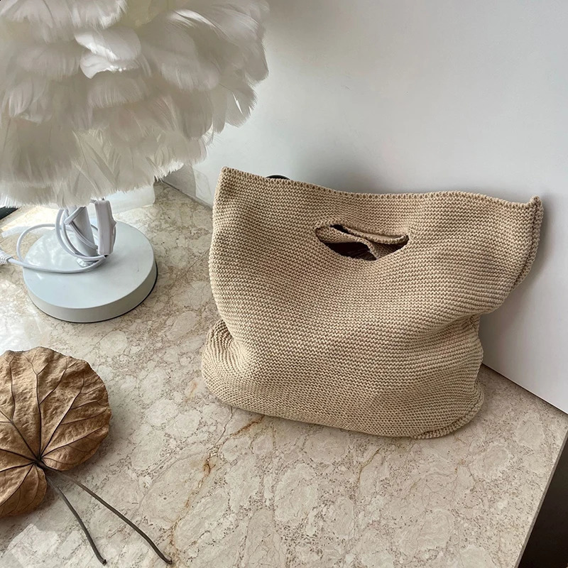 2024 Casual Woven Women Shoulder Bags Knitted Handbags Large Capacity Shopper Female Beach Travel Cotton Purses 240826