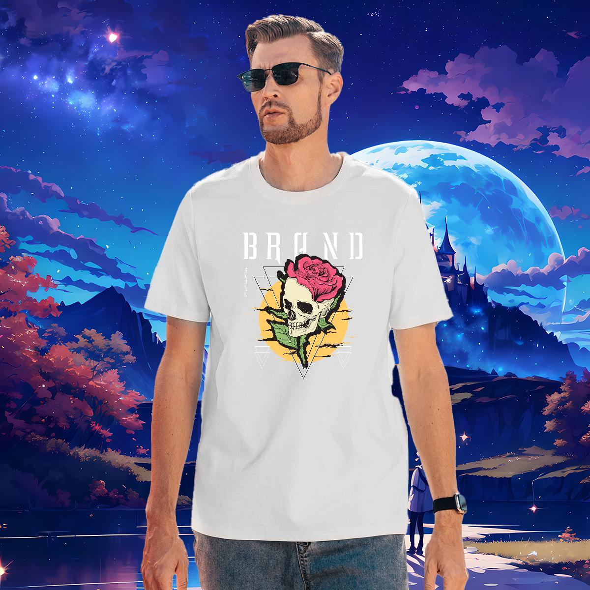 Free Shipping Men T Shirts 230g 100% Cotton flower Daily Wear Custom Printing Crew Neck Breathable Tshirts 2024 Summer Clothes