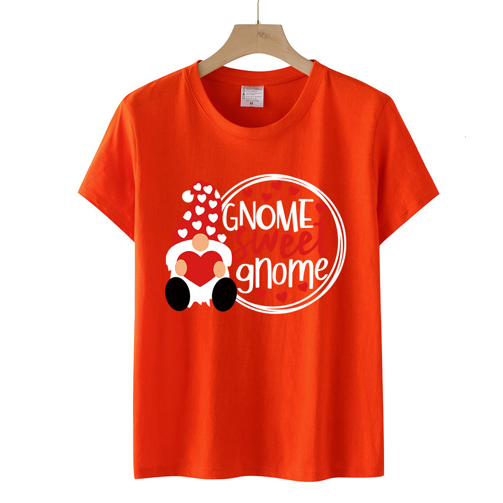 Valentine's Day SWEET GNOME Pattern Printed Loose Headset Short Sleeve Women's T-shirt dongdumaoyi