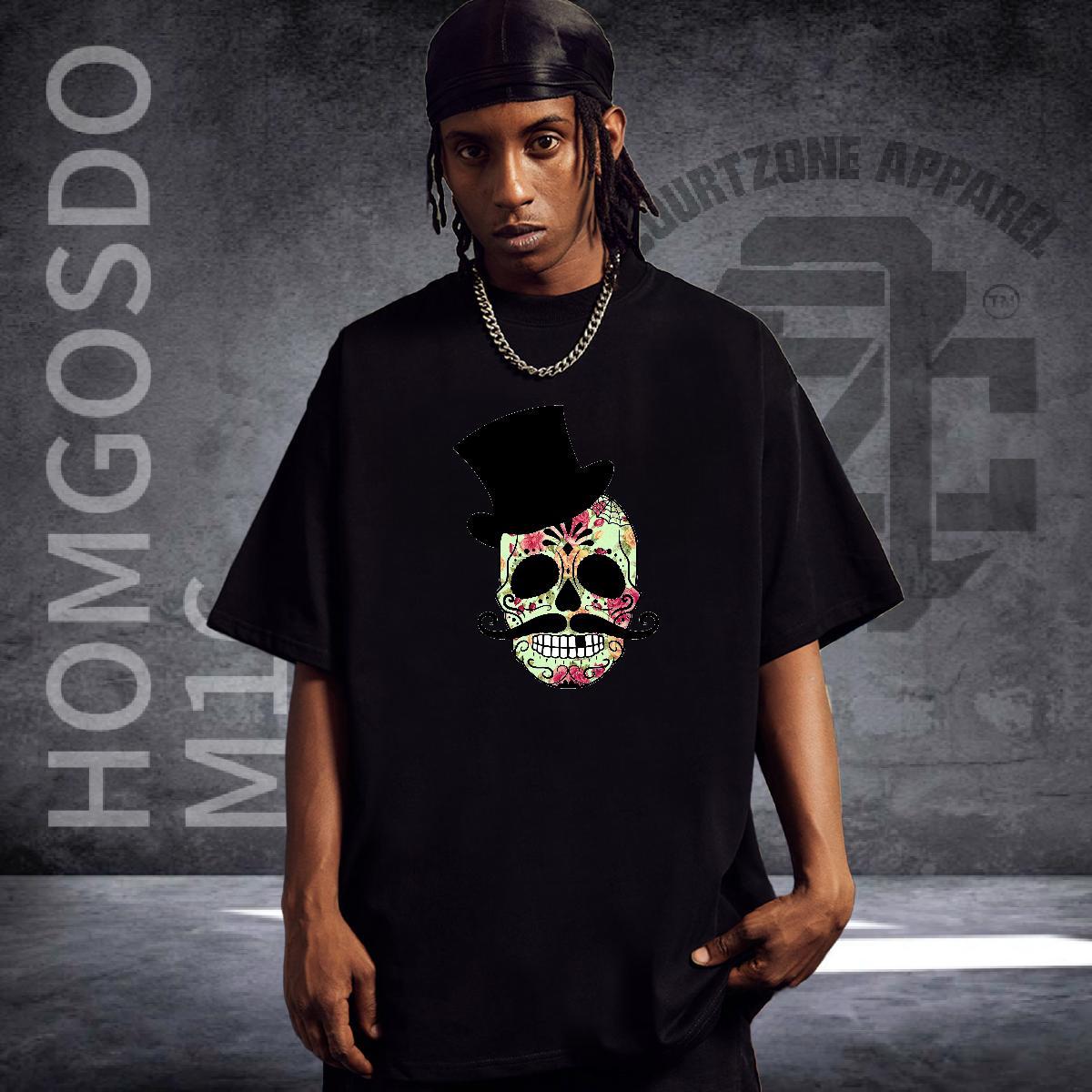 Popular Mens T Shirts 230g 100% Cotton skull Street Wear DIY Printed Breathable Short Sleeve Men Tshirts Fashion Casual Clothes