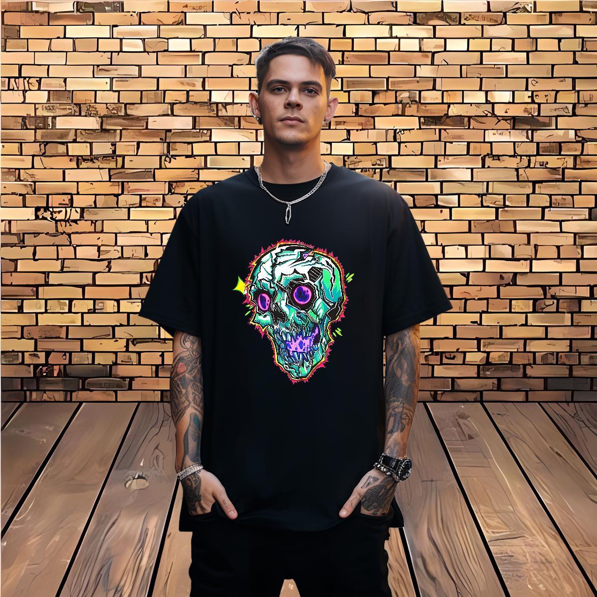 TOP Quality T Shirt For Man 230g 100% Cotton skull Casual Daily Wear Anime Short Sleeve Soft Tshirts Wholesale Tops Shirt