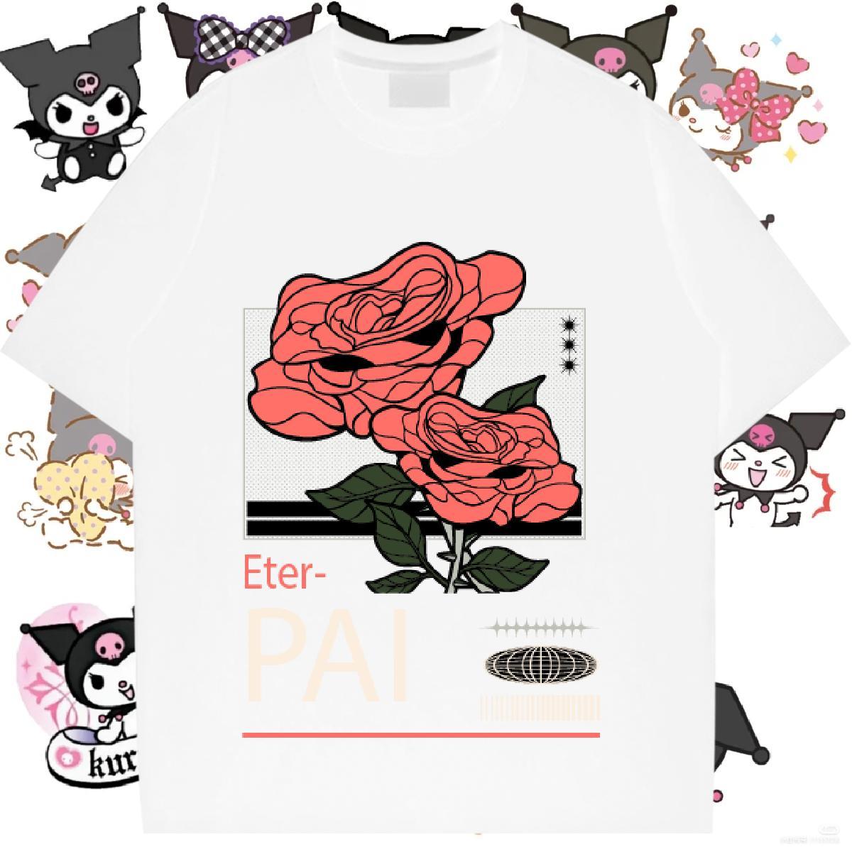 Female Women Tshirts 230g Pure Cotton flower Spring Summer Women T Shirts Short sleeve Soft Anime Clothes Shirt