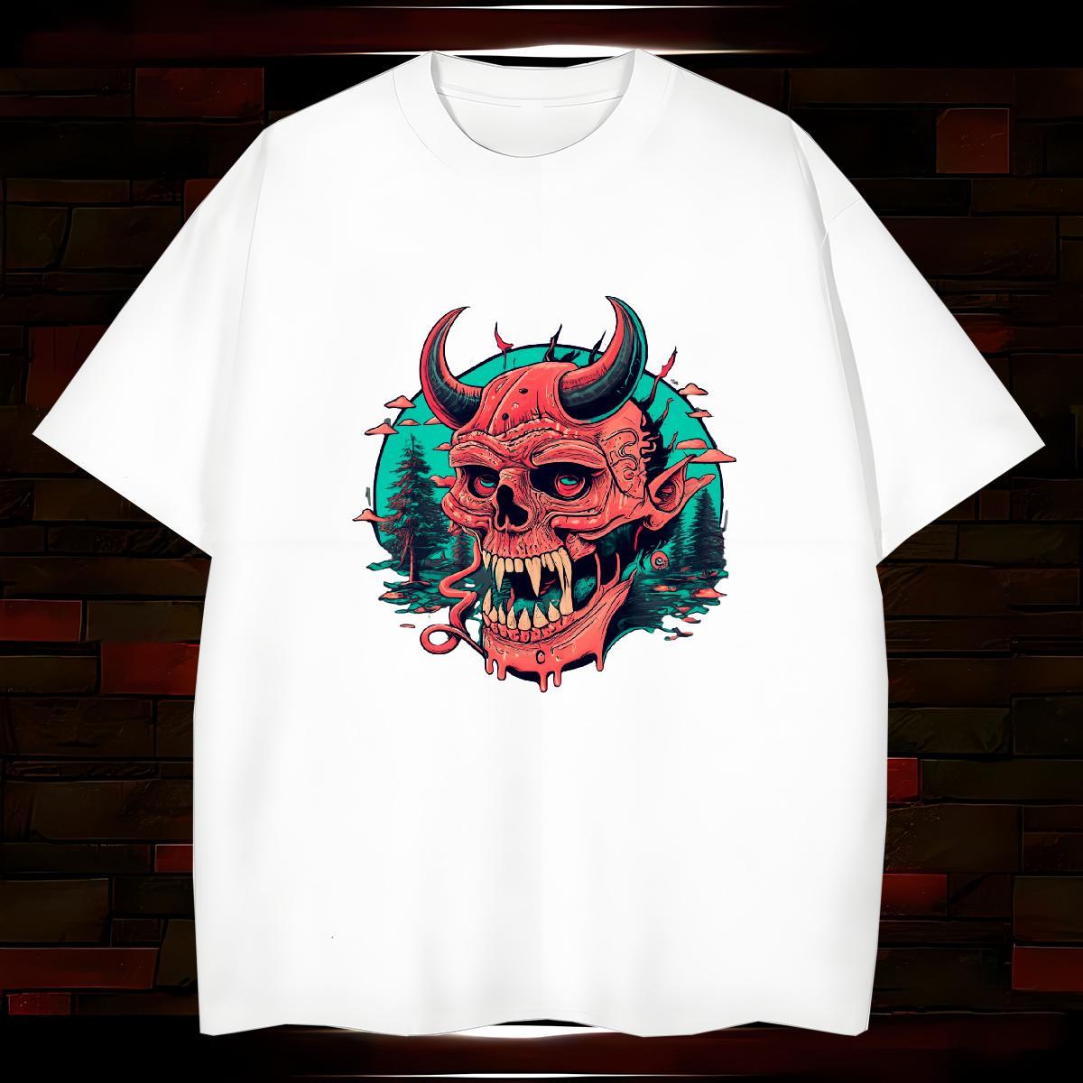 Unisex T-Shirts for Men 230g Pure Cotton skull Street DIY Printed Crew Neck Men Clothes T-Shirt 2024 Designer Tops Shirt