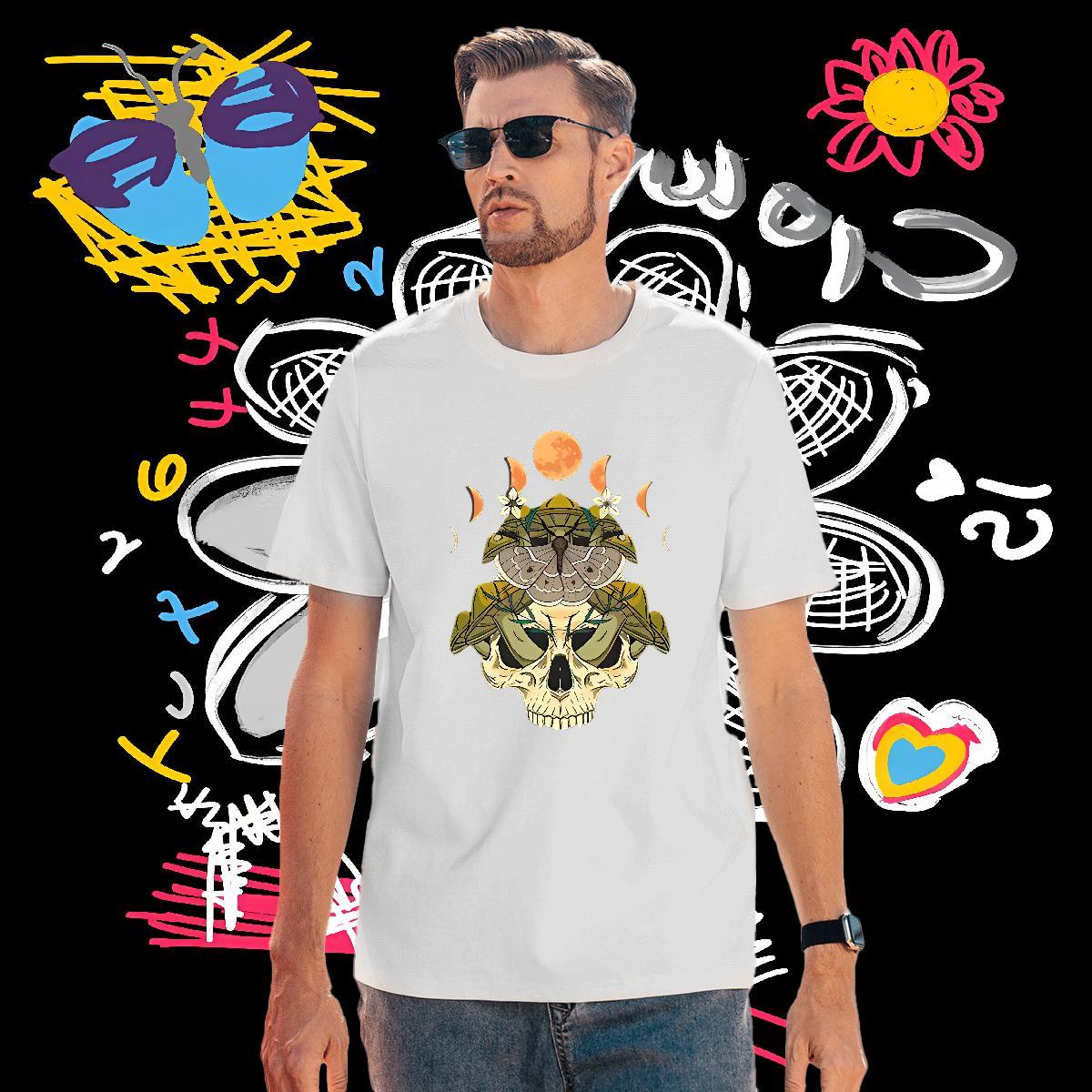 Cool T Shirts Men 230g Cotton skull Hip Hop Black White Breathable Short Sleeve Men Clothes T-Shirt Fashion Designer Polos