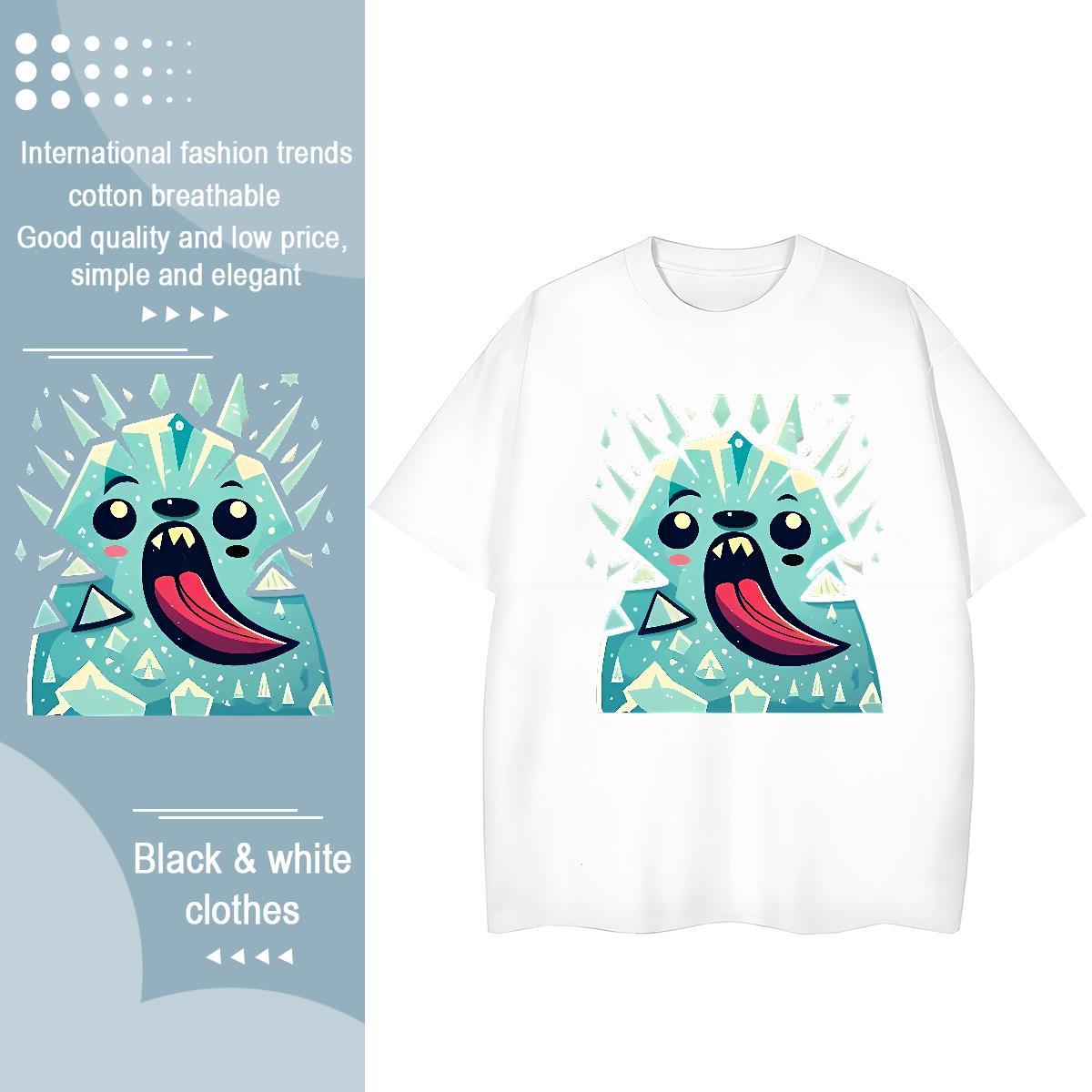 5A Women Tees 230g 100% Cotton grimace Sport T Shirt For Woman O Neck Short Sleeves Cartoon Print Tops