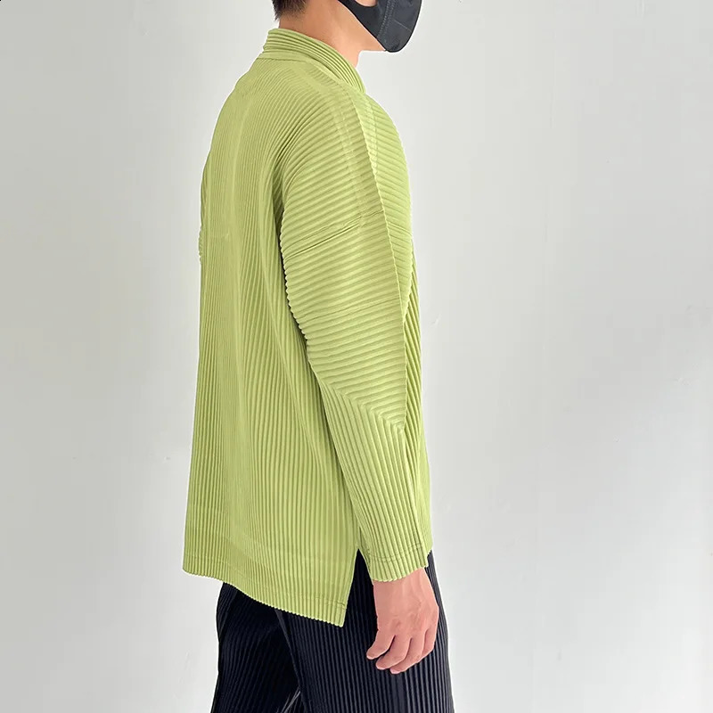Pleats Original Polo Shirt Long-sleeved Mens Spring Sports And Leisure Solid Color Zipper Pleated Tops Men 240824