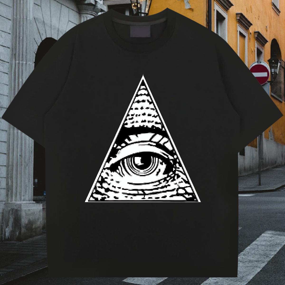 Classic T-Shirts for Men 100% Cotton 230g eye of the devil Sports Casual Black White Breathable Soft Mens Tshirts 2024 New Clothings