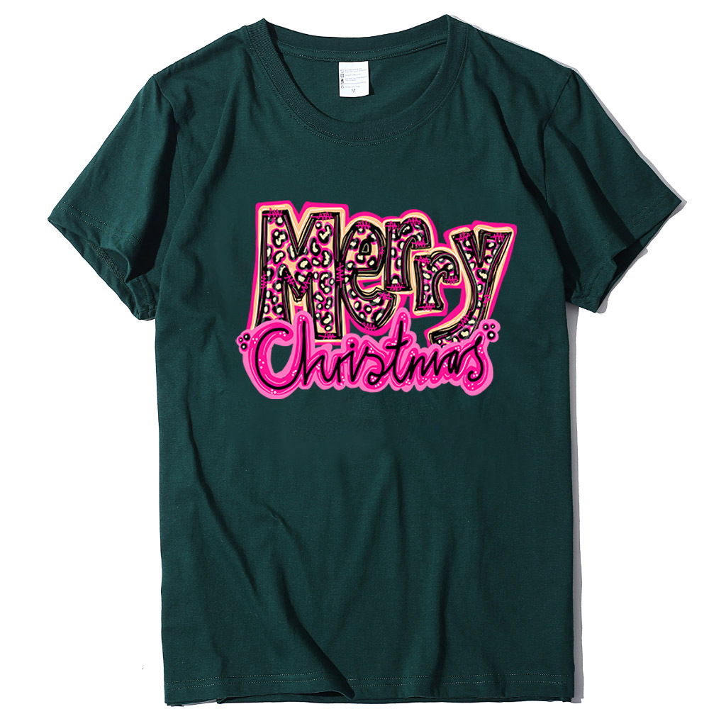 Short sleeved Merry letter printed T-shirt Christmas women's top dongdumaoyi