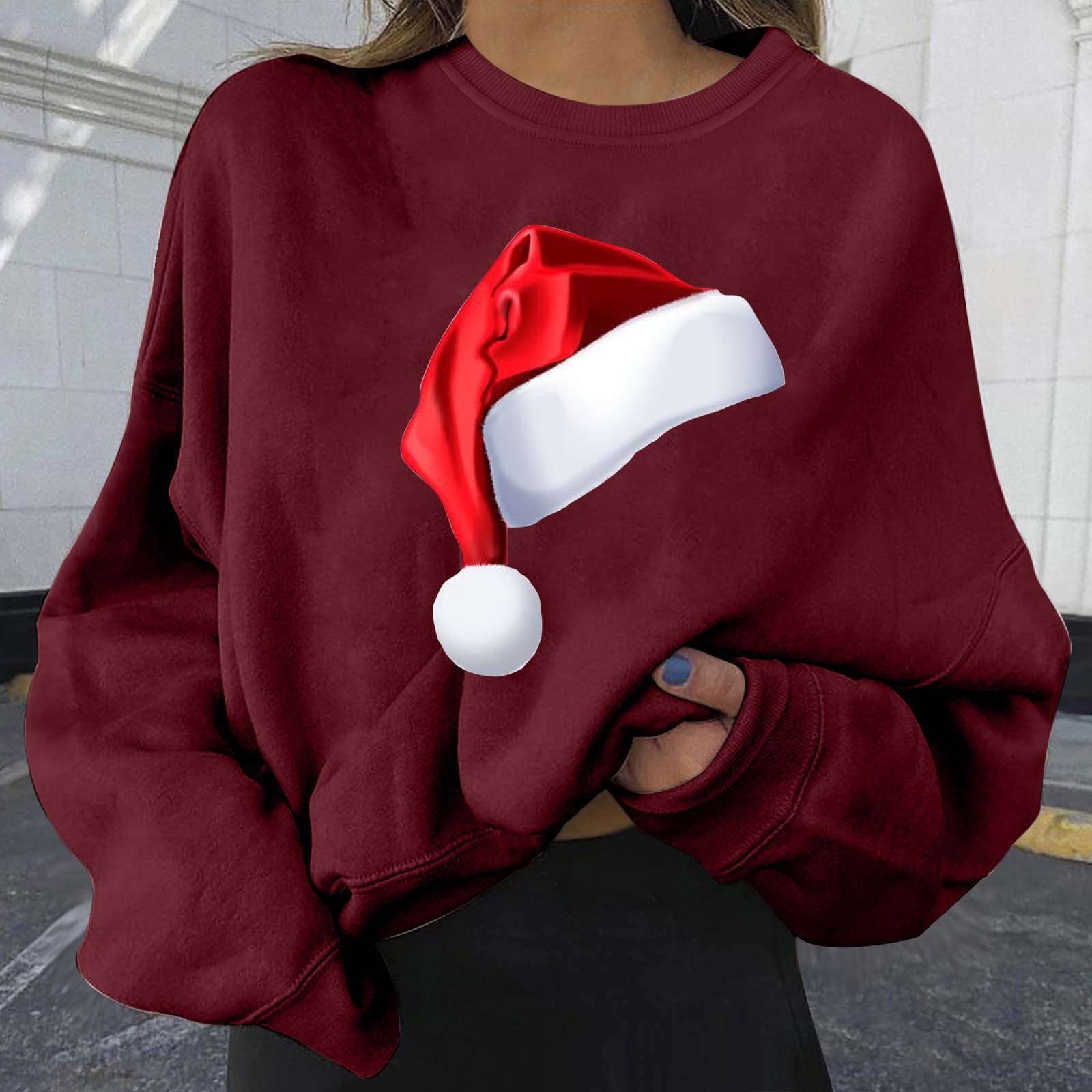 Christmas hat personalized print new plus size women's loose fit dongdumaoyi