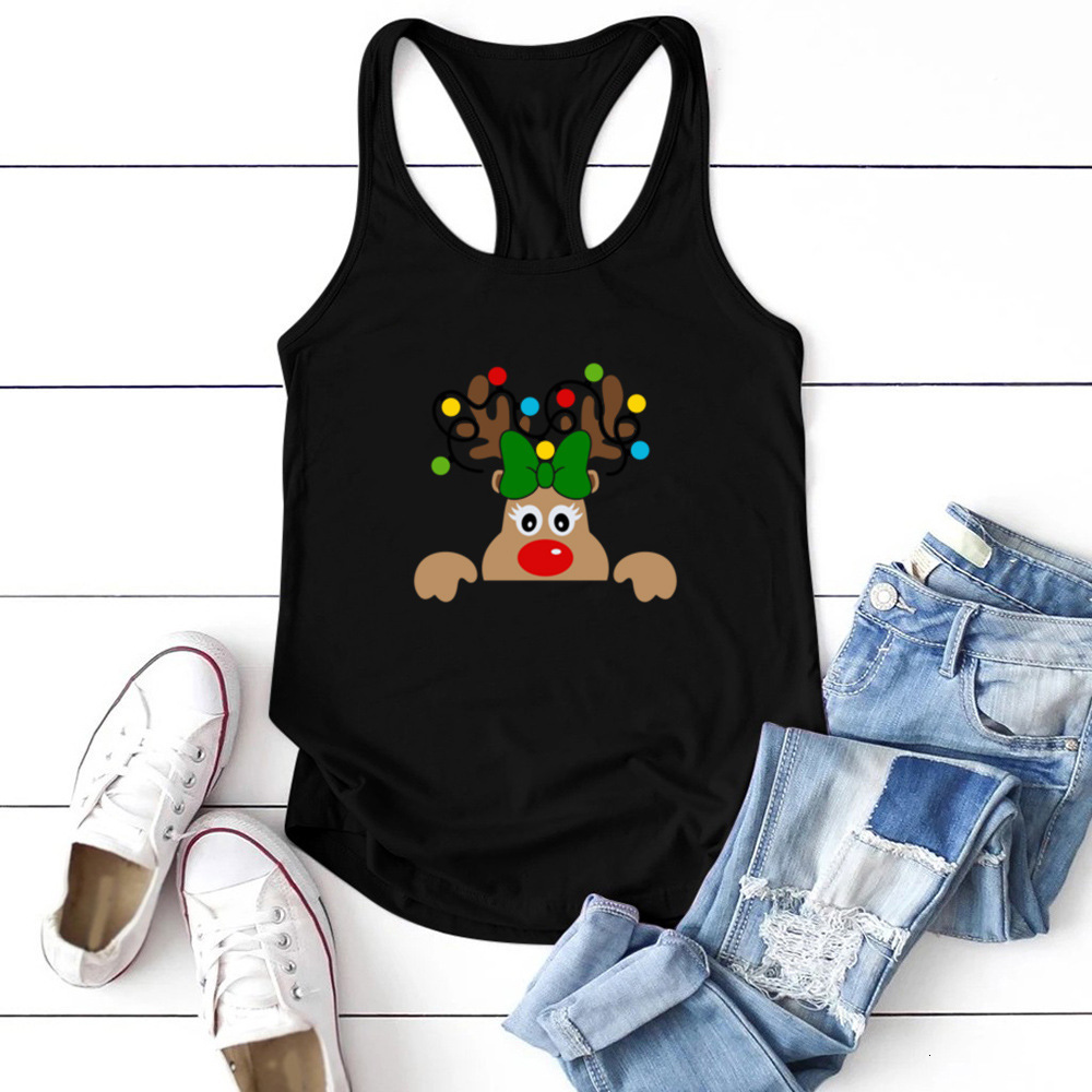 Christmas style sports vest with a smile and deer print, women's loose plus size bodybuilding top dongdumaoyi