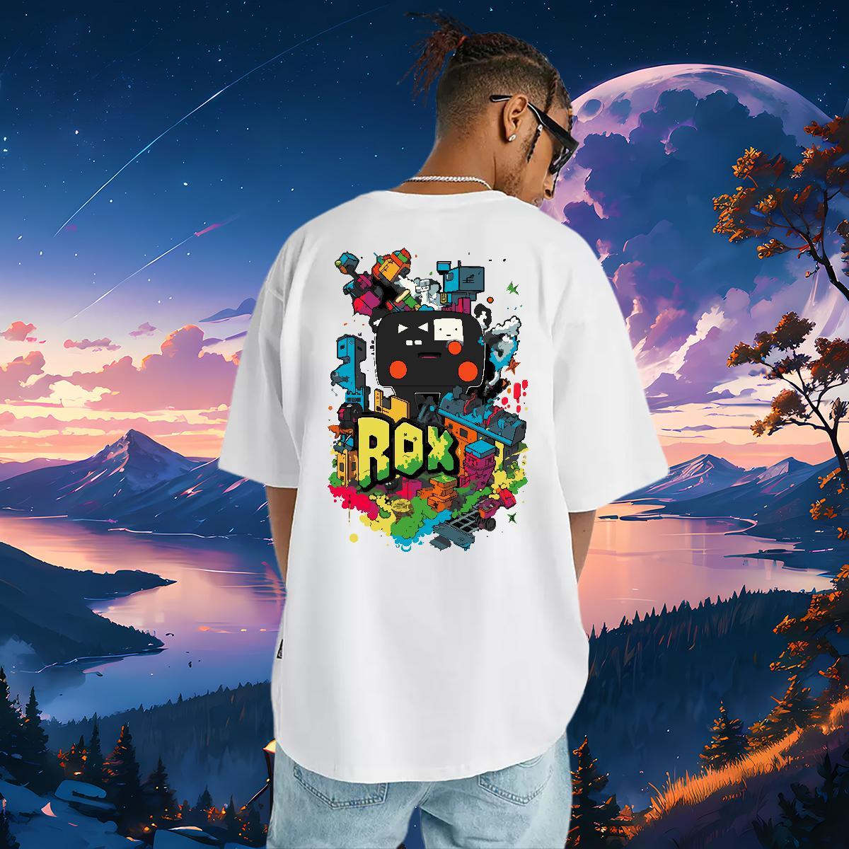 Loose T Shirt For Man 230g Cotton robot Daily Outfit Plus Size Cartoon Round Neck Short Sleeve Men Tshirts Fashion Casual Wear