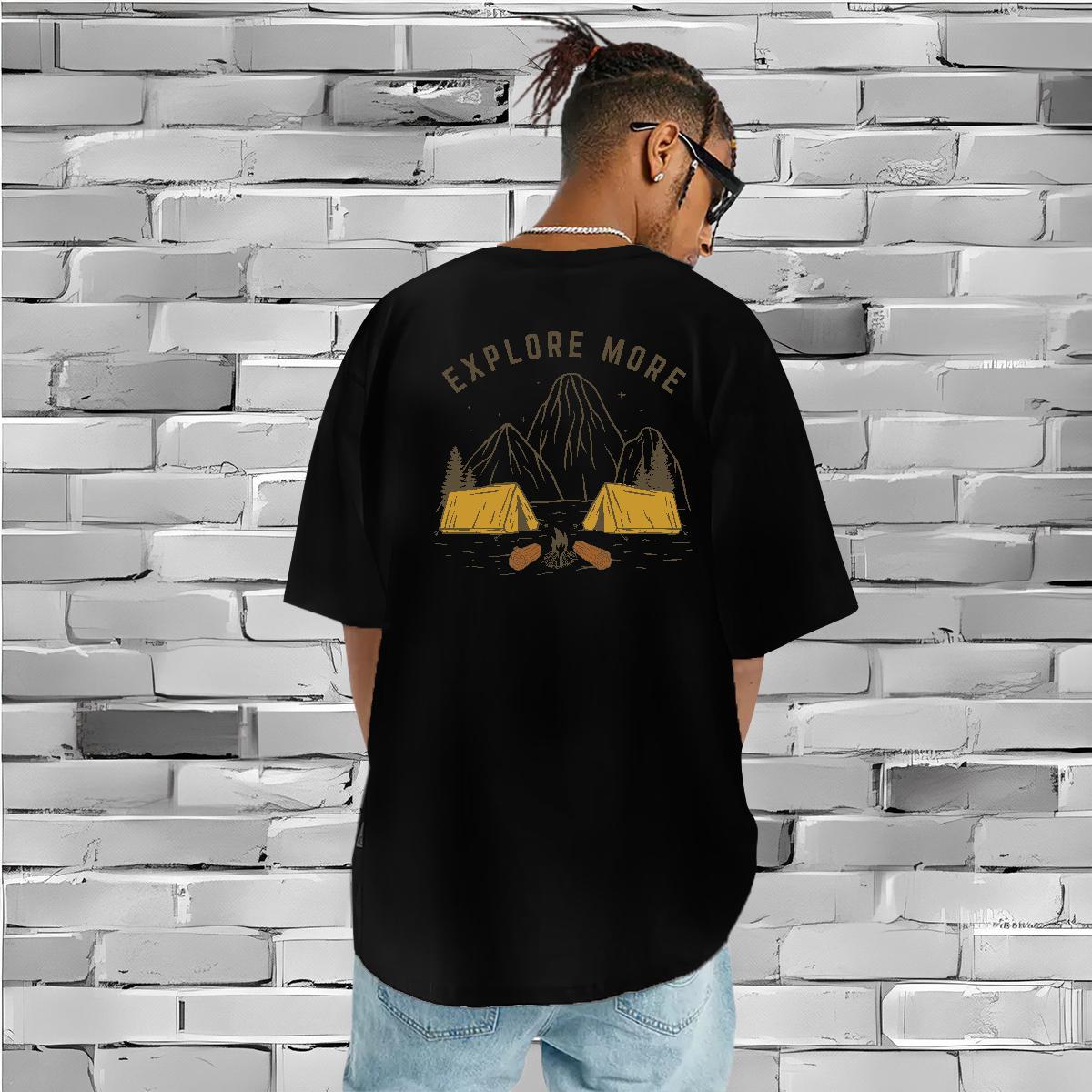 Loose Fit Mens T Shirts 230g Cotton mountains Hip Hop Black Oversized Breathable Crew Neck Men Tshirts Fashion New Tees