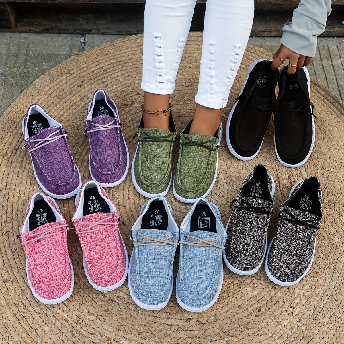 Women's solid color comfortable loafers, soft sole lightweight flat walking shoes sneakers, comfortable low top everyday shoes