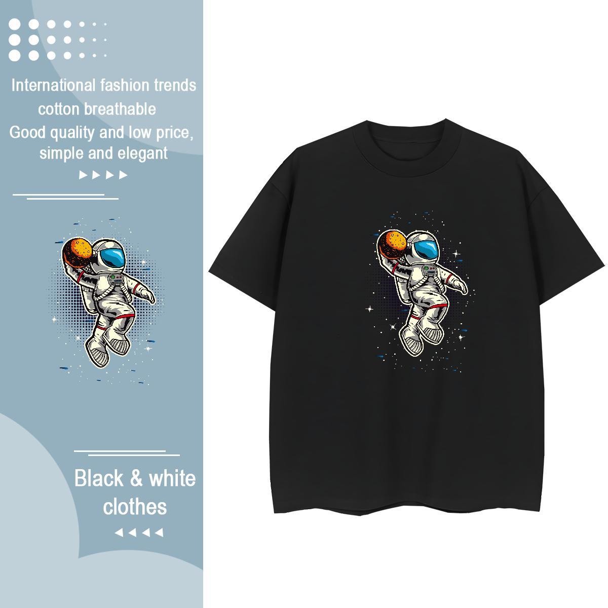 Brand Womens Tshirts 230g Cotton cosmonaut Beach T Shirt For Woman O-Neck Short Sleeve Floral Print Tops Shirt