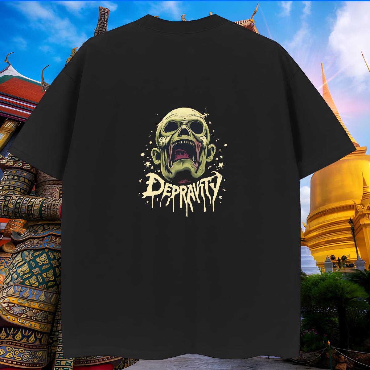 Loose Men T Shirts 230g 100% Cotton skull Beach Cartoon Print Short Sleeve O-Neck Men Tops Tees Brand Top Tees