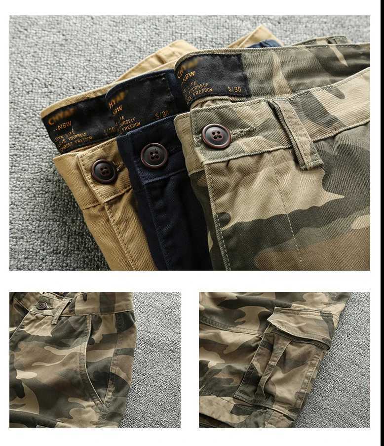 Odyanup Men Brand Pure Cotton Cargo Shorts High Quality Retro Heavyweight Camouflage Short Pants Streetwear Multi-pocket Shorts W241226