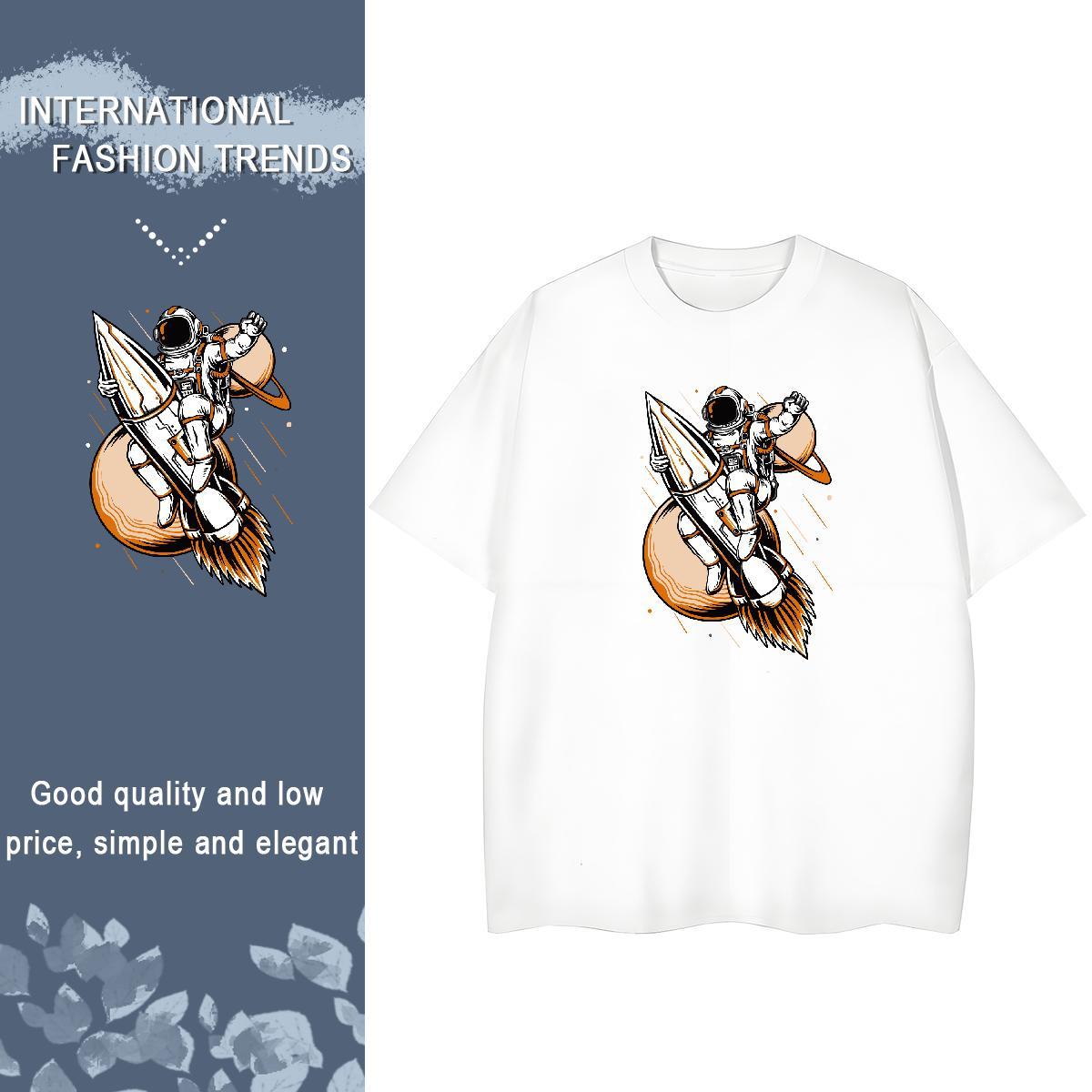High quality Women Tees 100% Cotton 230g cosmonaut Spring Summer Womens T Shirts Round Neck Short Sleeve Cartoon Printing L-4XL Tee Shirt