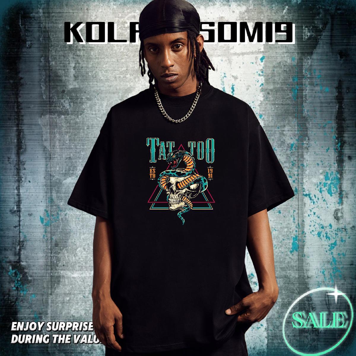 Wholesale T Shirt For Man 230g Cotton skull High Street Hip Hop Custom Printing Short Sleeve Soft Men Tees DIY Tops Tees