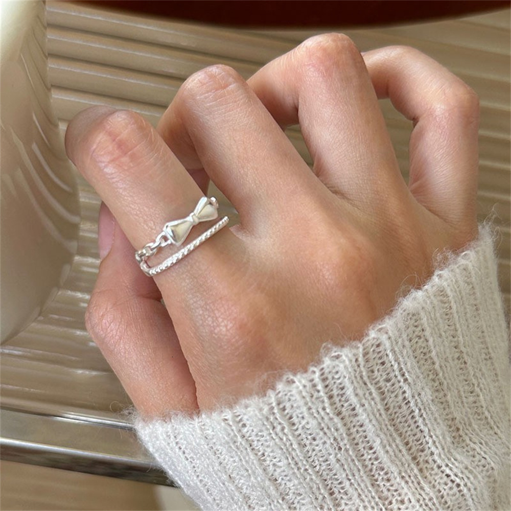Ring, pure sier, Korean version, plain circle, irregular and versatile, female niche, Instagram style design, non fading combination ring