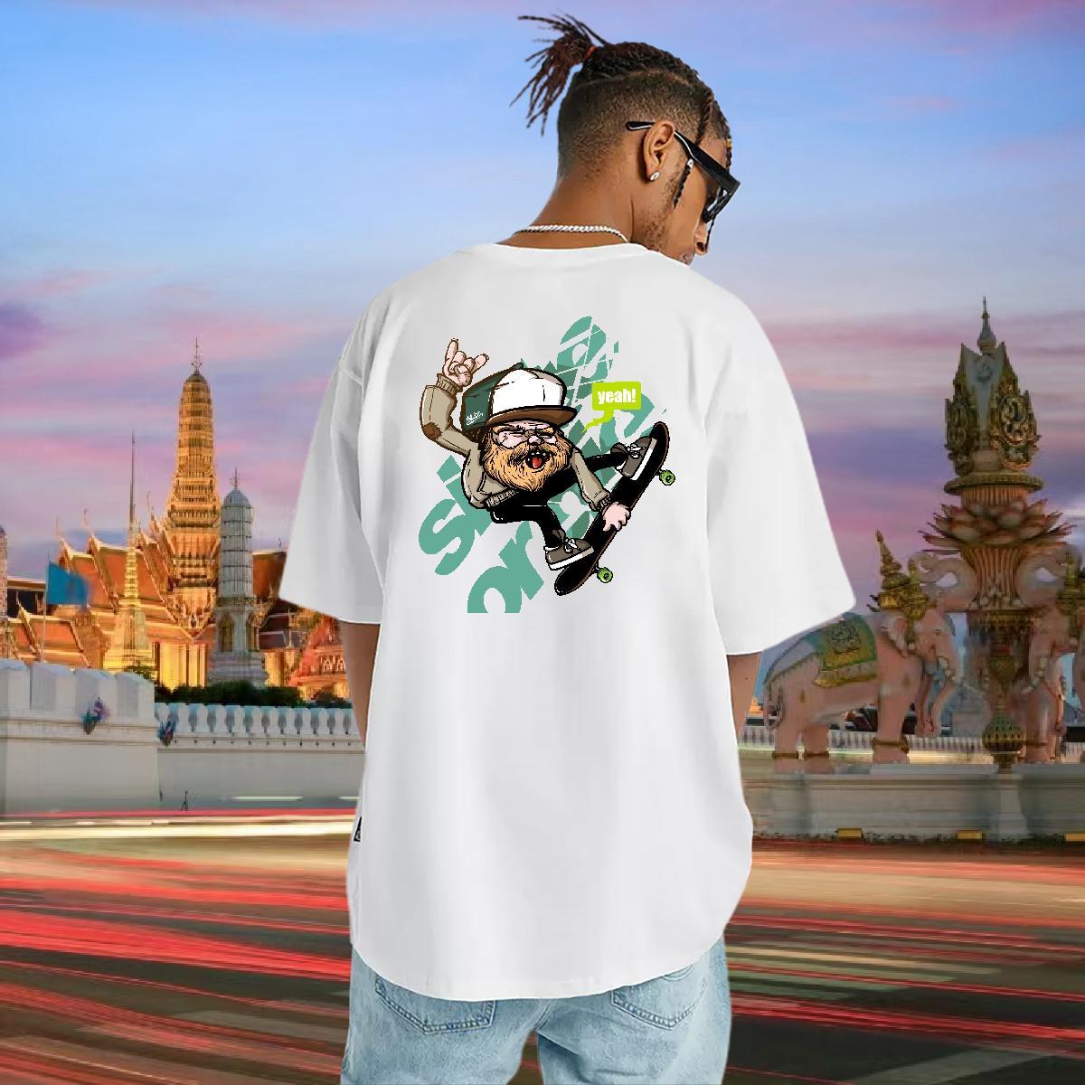 Designer T-Shirts for Men 230g 100% Cotton skateboarding Daily Wear Cartoon Print O Neck Short Sleeves Men Tees Wholesale Tops Tees