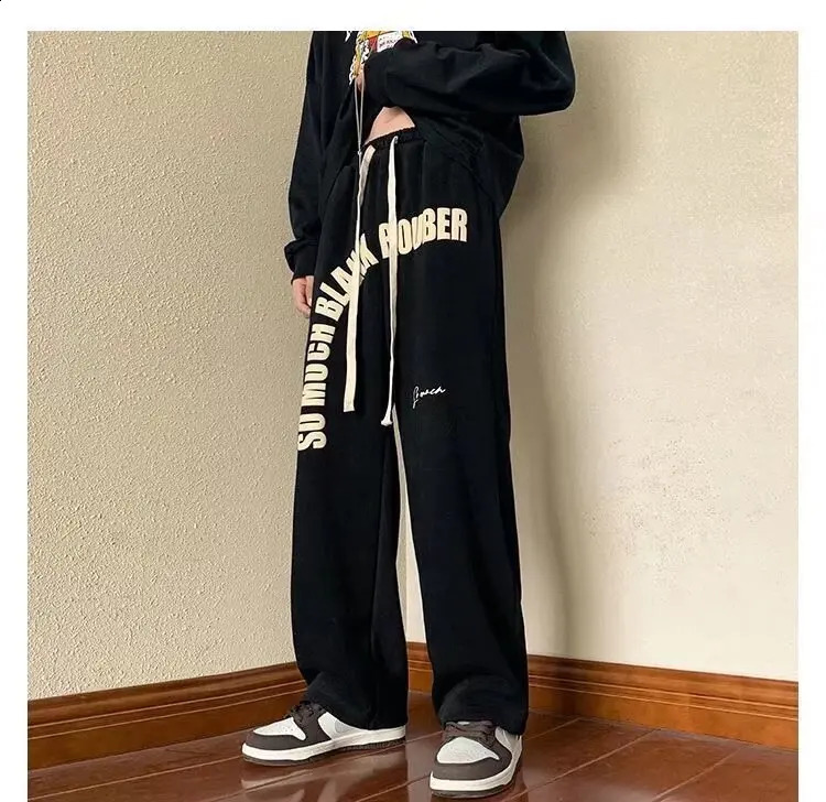 Men's Pants American teenage cool and handsome summer sweatpants mens high street trendy casual micro flared straight leg pants sport 240820