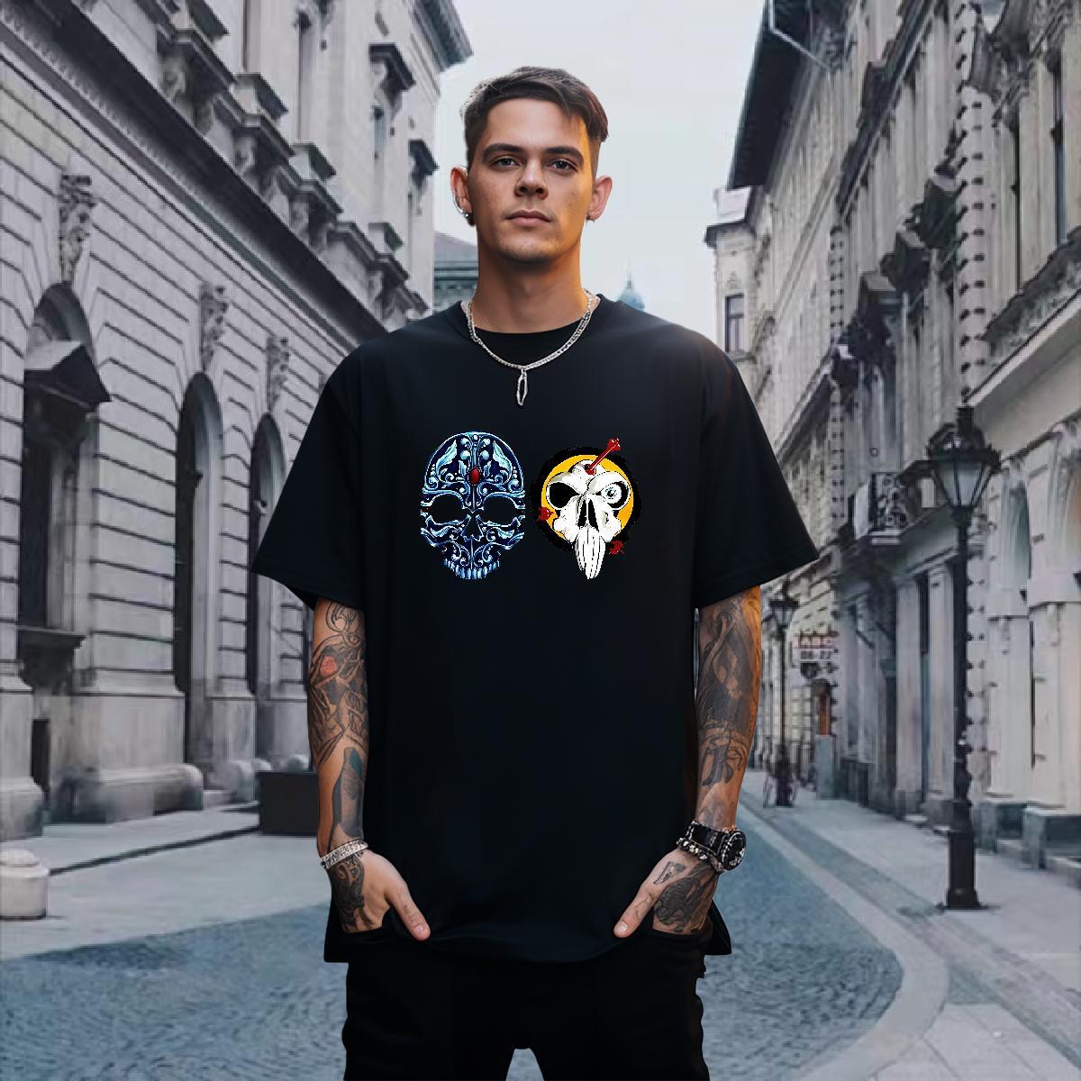 Designer T Shirts Men 230g 100% Cotton skull Summer Casual Plus Size Custom O Neck Short Sleeves Men Tops Tees Fashion New Clothings