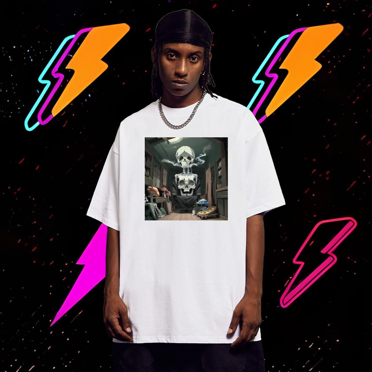 Soft T shirt 100% Cotton 230g skull Hip Hop Street Black White Breathable Crew Neck Men Tees 2024 Tee Shirt
