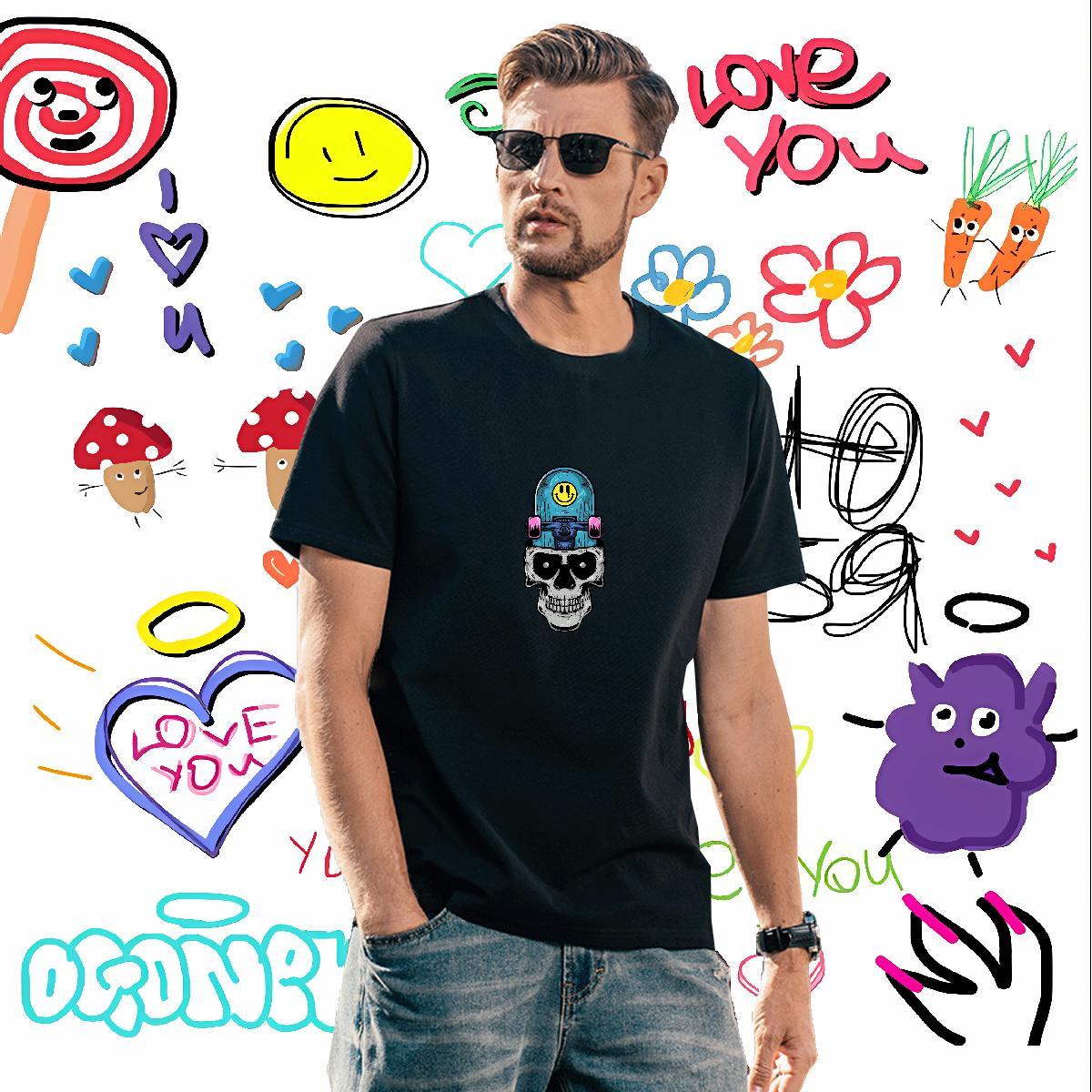 Cool T Shirt For Man 230g 100% Cotton skull Home Outdoor Black Oversized Breathable Short Sleeve Mens Tshirts Factory Direct Tops