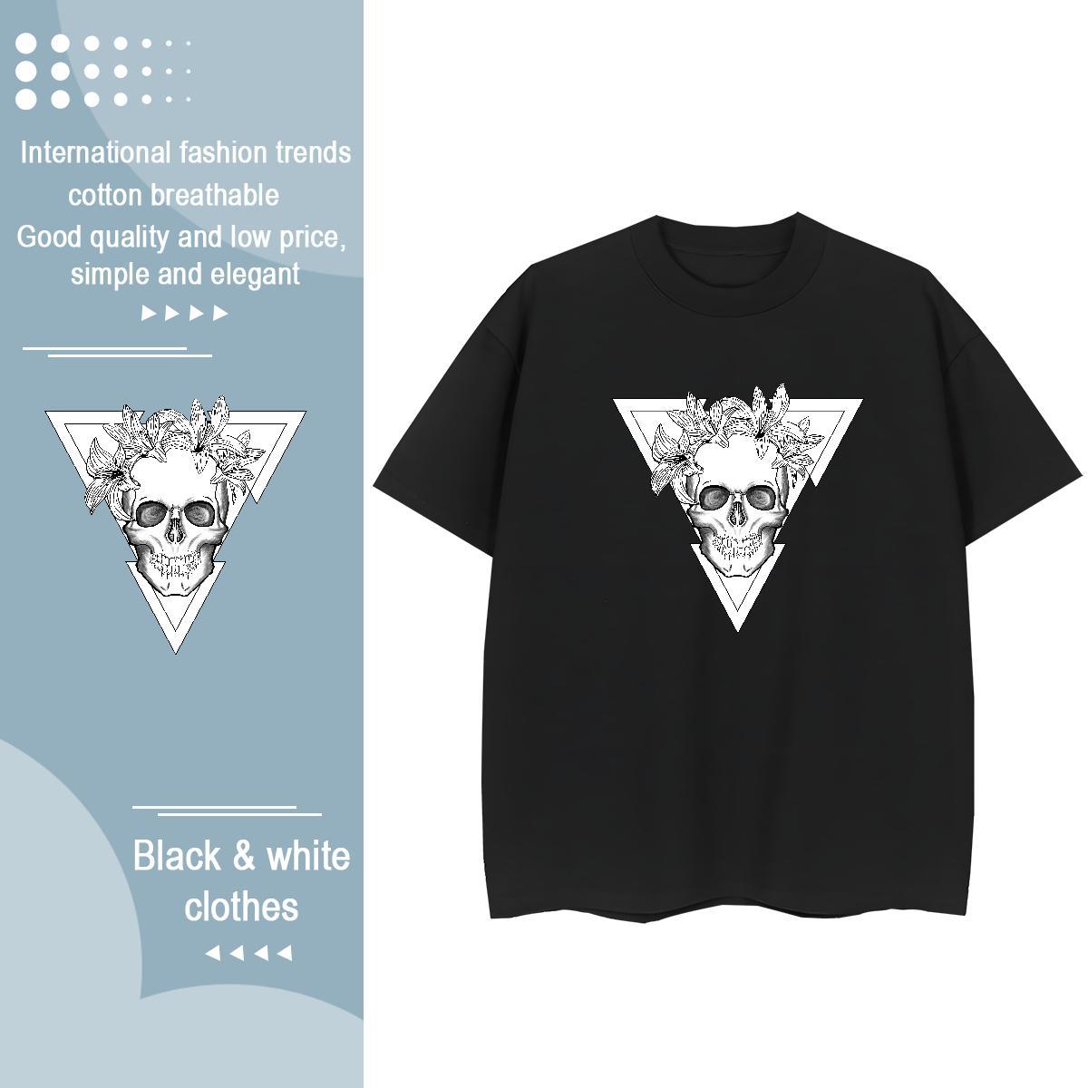 Classic Mens T Shirts 230g 100% Cotton skull High Street Hip Hop Skull O Neck Short Sleeves Mens Tshirts 2024 Summer Clothes