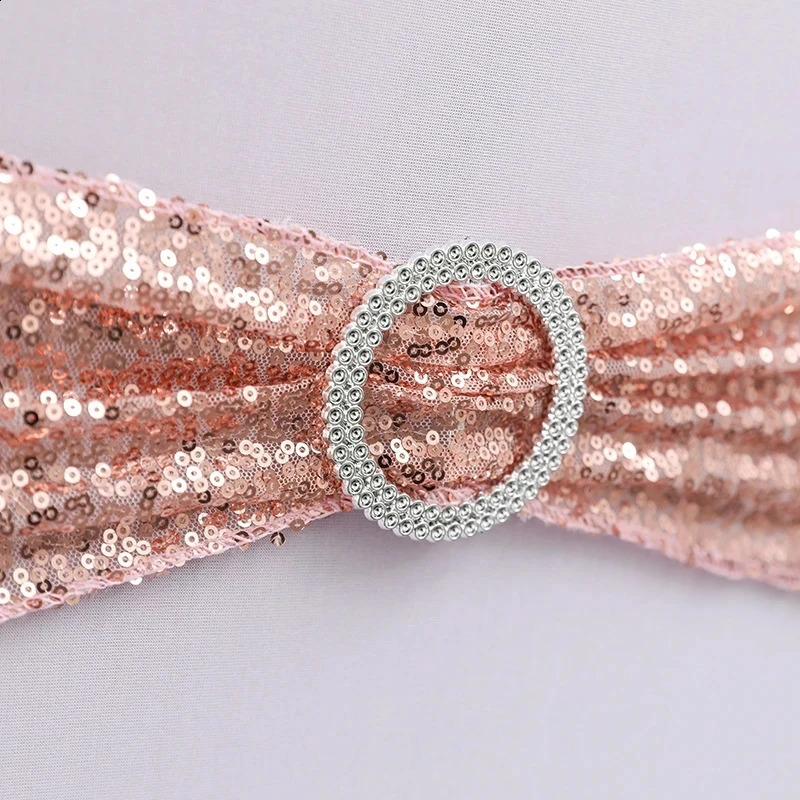 20pcs Stretchy Sequin Chair Sashes Sparkly Gold Sash Band for Banquet Wedding Party Home Outdoor Chair Cover Sash Decorations 240824