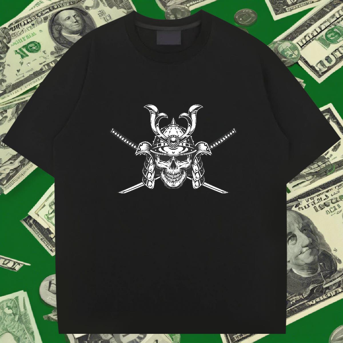 Soft Men T Shirts 230g Cotton skull Casual Floral Print Breathable Tshirt for Man Woman 2024 Summer Tees Shirts