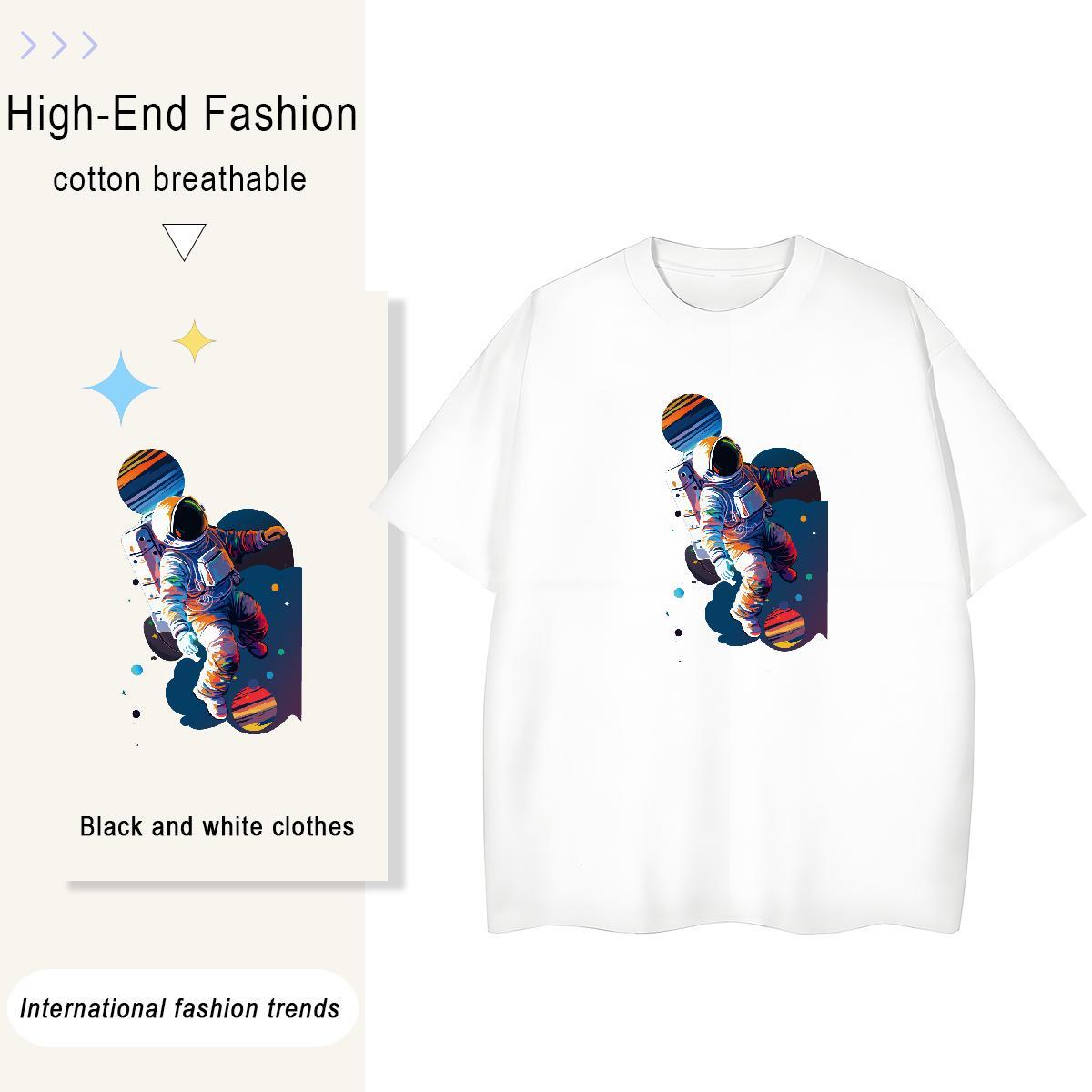 Popular Lady T shirt 230g Pure Cotton cosmonaut Sport Women T Shirts Crew Neck Breathable Custom Cartoon Polos