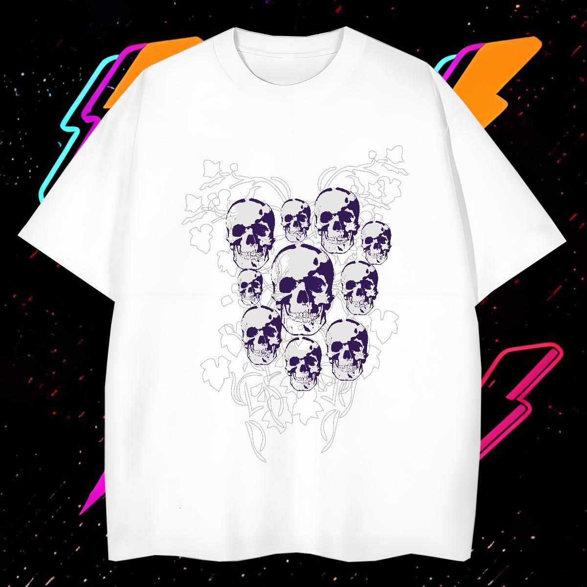 Loose Fit T Shirts Men 100% Cotton 230g skull Sports Casual Asian Size Round Neck Short Sleeve Mens Tshirts Customized Wear