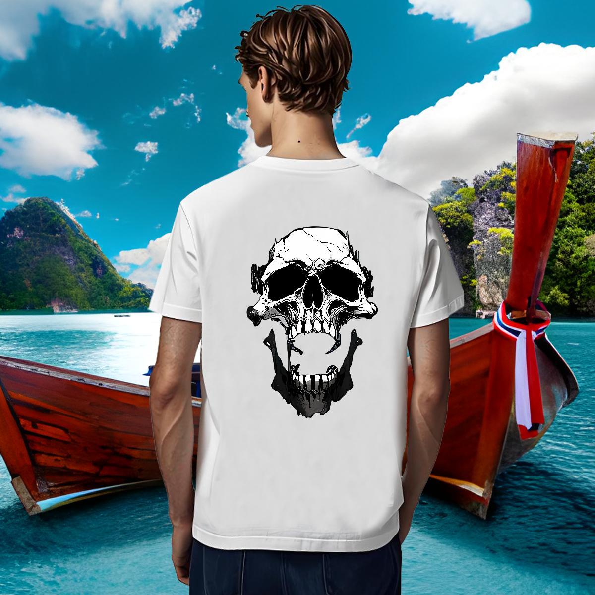 Wholesale T-Shirts 230g Cotton skull High Street Hip Hop Floral Print Crew Neck Breathable Couples T Shirts Fashion Tops Tees