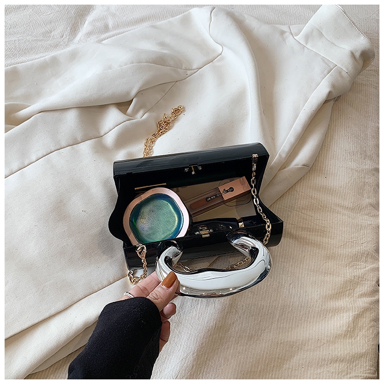 In 2024 The New Fashion Classic Solid Color Mirror Acrylic Box-Type Bag With Personalized Handle Handbag Is Suitable For Traveling And Shopping