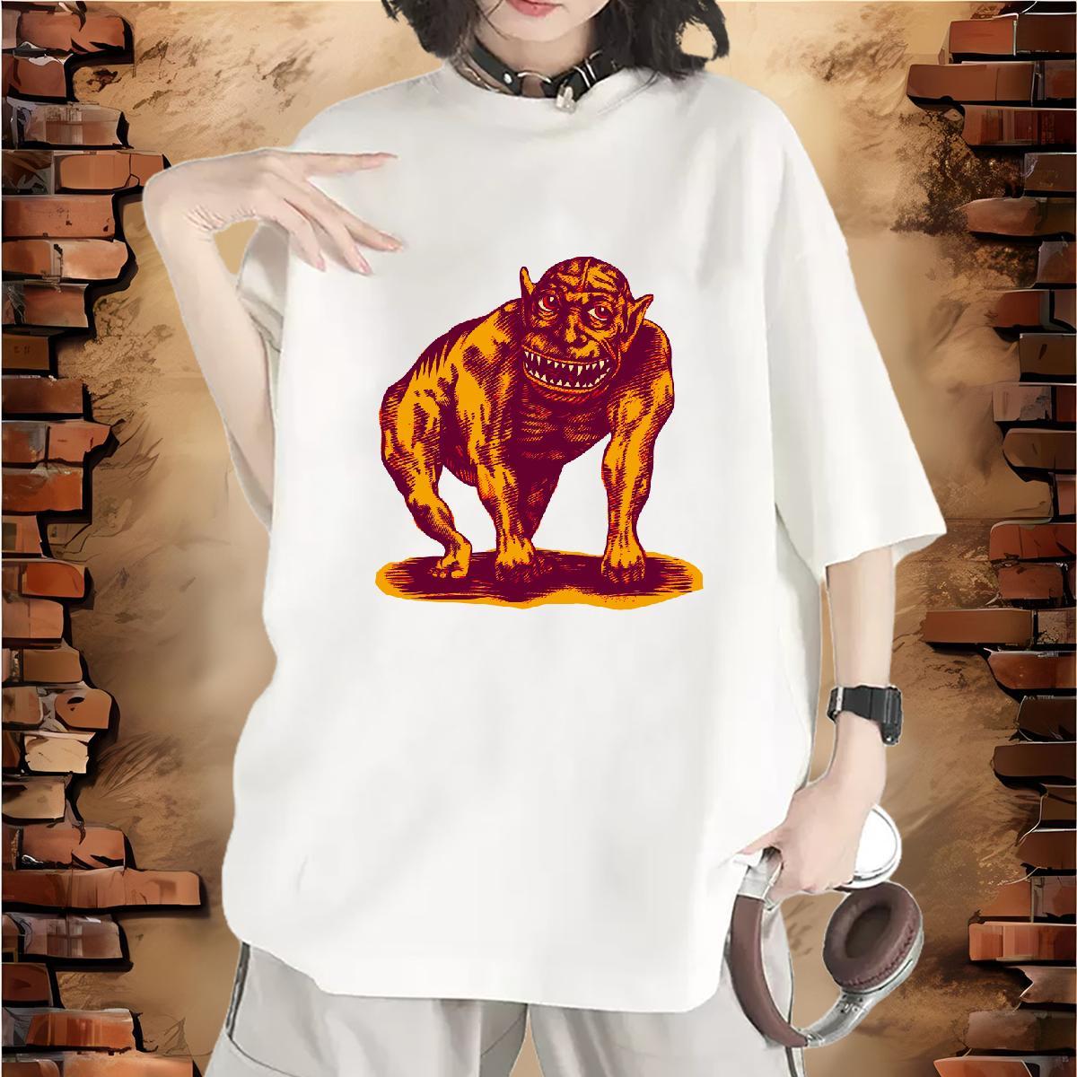 Lady Tshirt for Man Woman 100% Cotton 230g scary Street T Shirts Women Crew Neck Plus Size Cartoon Clothes Shirt