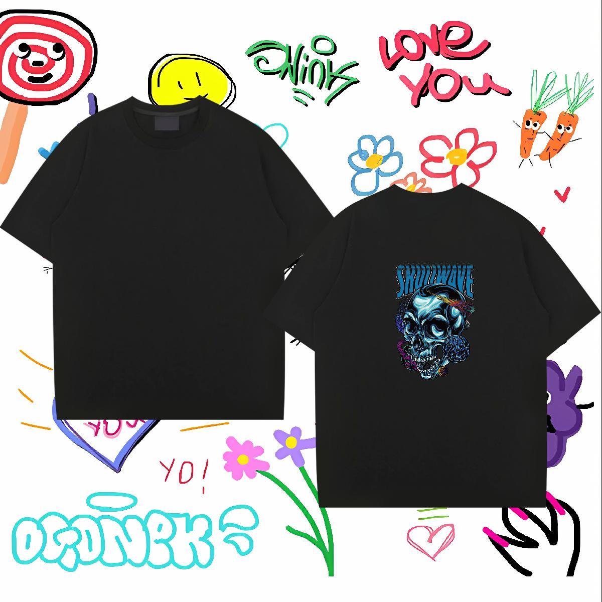 Popular T-Shirts 230g Pure Cotton skull Street wear Hip Hop Custom Big Size Round Neck Short Sleeve Couples T Shirts 2024 Summer Polos