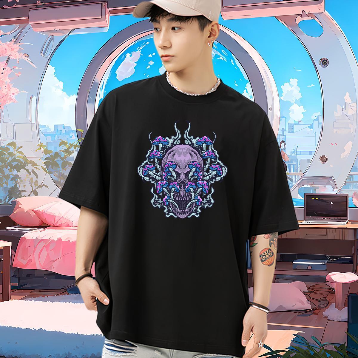 Cool Design T-Shirts for Men 230g Cotton skull Spring Summer DIY Anime Breathable Crew Neck Mens Tshirts New Wear