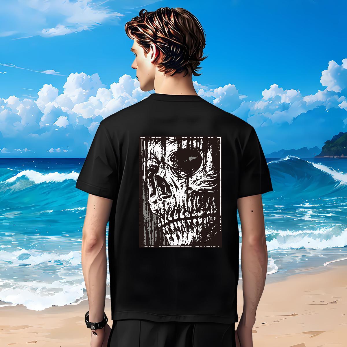 Popular T-Shirts 100% Cotton 230g skull Beach Customized Crew Neck Breathable Men Tops Tees Designer Fashion Clothings