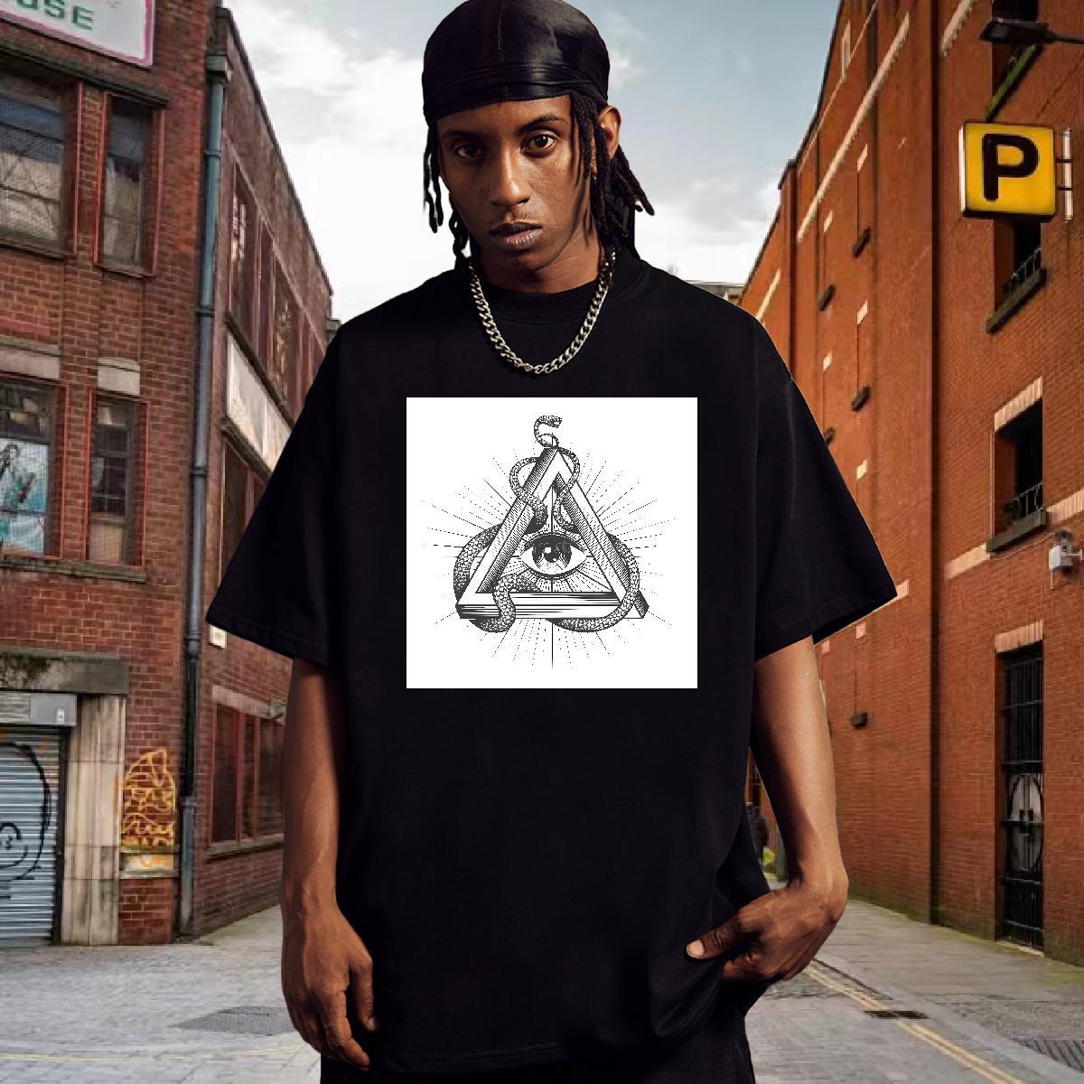 Cool Design T Shirts Men 230g 100% Cotton eye of the devil Street wear Hip Hop DIY Anime Short Sleeve O-Neck Tshirts Custom Tops Tees