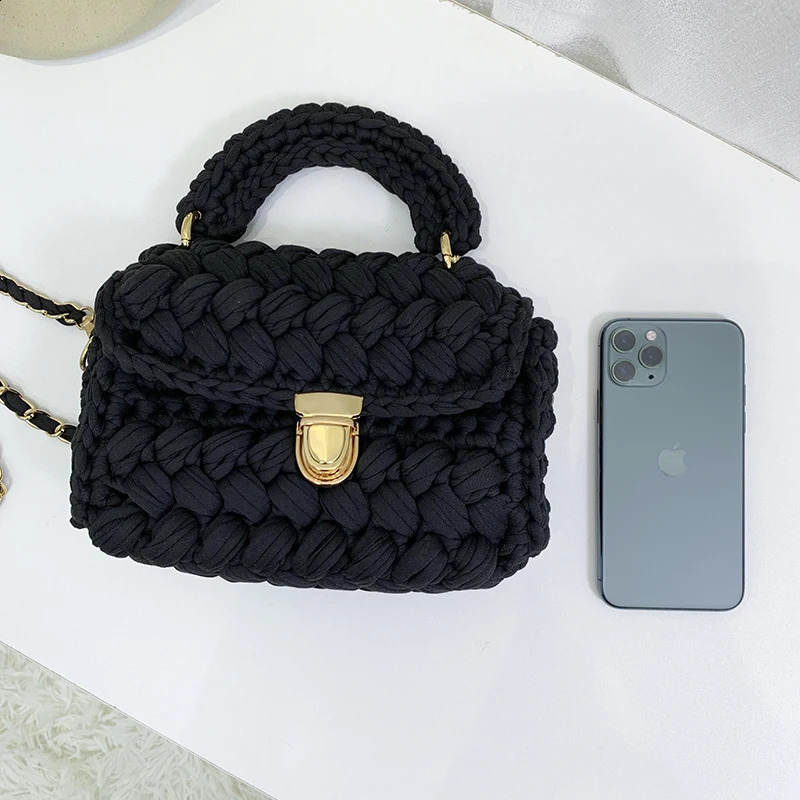 Rope Woven Women Handbags Knitting Chains Shoulder Crossbody Bag Casual Lady Hand Bags Small Flap Purses 240826