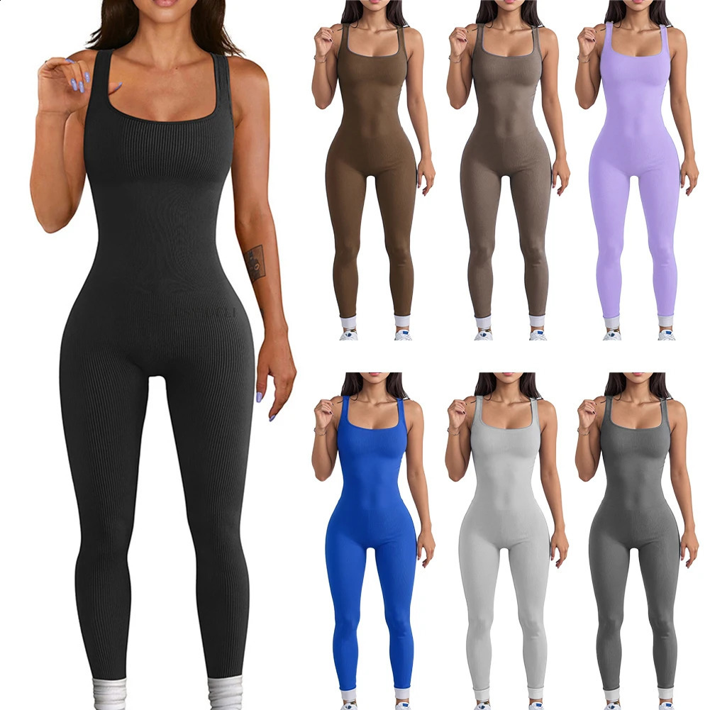 Womens Yoga Tracksuit Jumpsuit Seamless Sportswear Suit Gym Push Ups Fitness Workout Bodysuit Big Size 3XL 240820