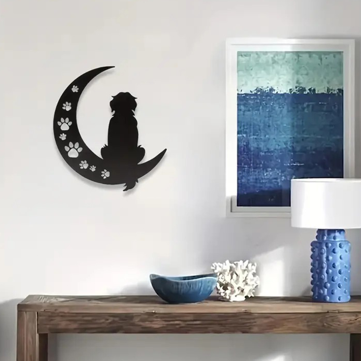 Moon and Dog Wall Art Decoration Metal Wall Silhouette Sign Black Wall Art Sculpture