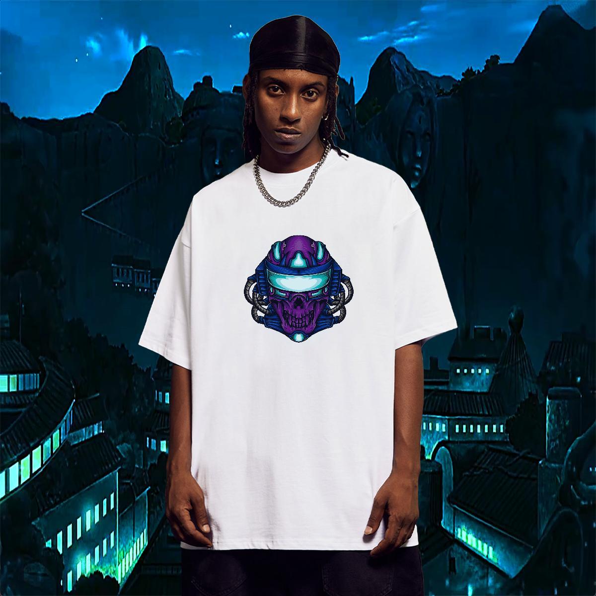 Free Shipping T-Shirts 230g Pure Cotton skull Casual Beach Oversized 4XL Breathable Crew Neck Tshirts Classic Casual Tops