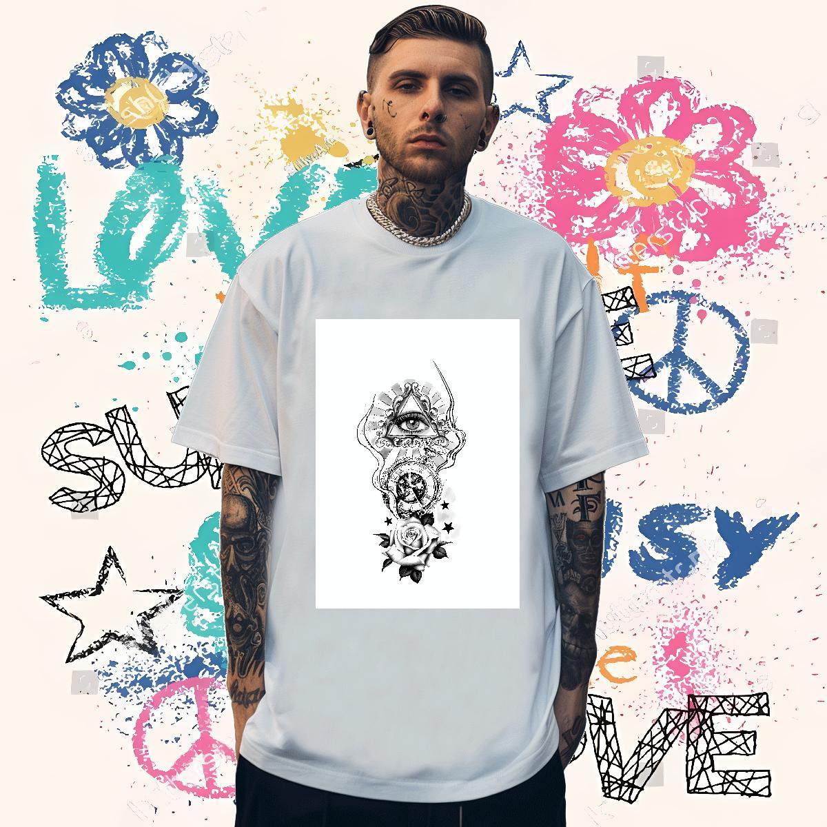 Cool Design T shirt 230g Pure Cotton eye of the devil Sport Custom Print Plus Size Crew Neck Breathable Tshirts DIY Customized Tops