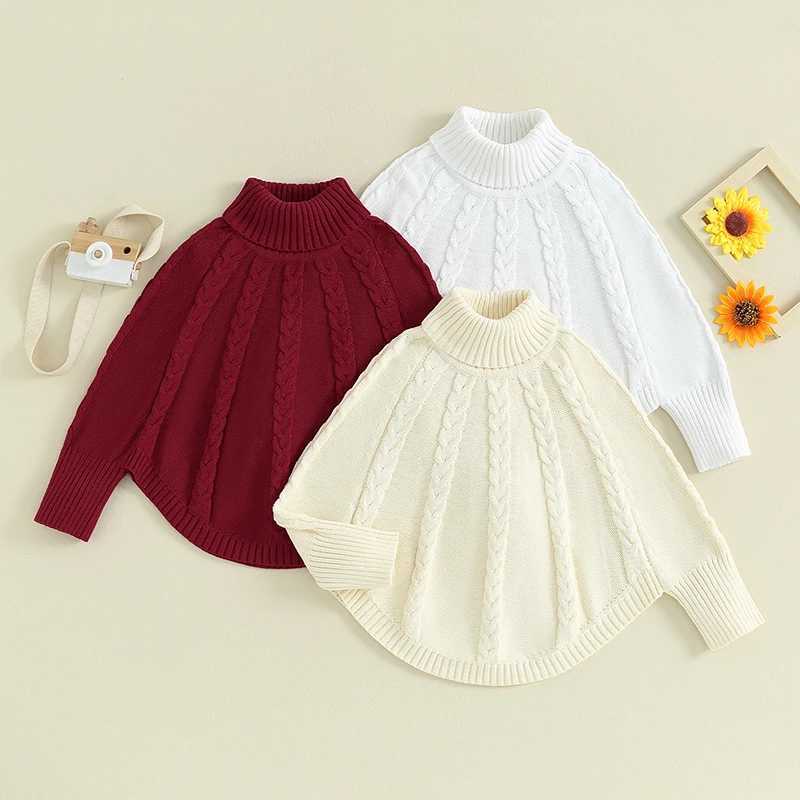 1-6Y Childrens Girls Solid Color Sweater 2023 Autumn Winter Baby Long Bat Sleeve Turtle Neck Knitted Sweater Clothing Childrens ClothingW240824