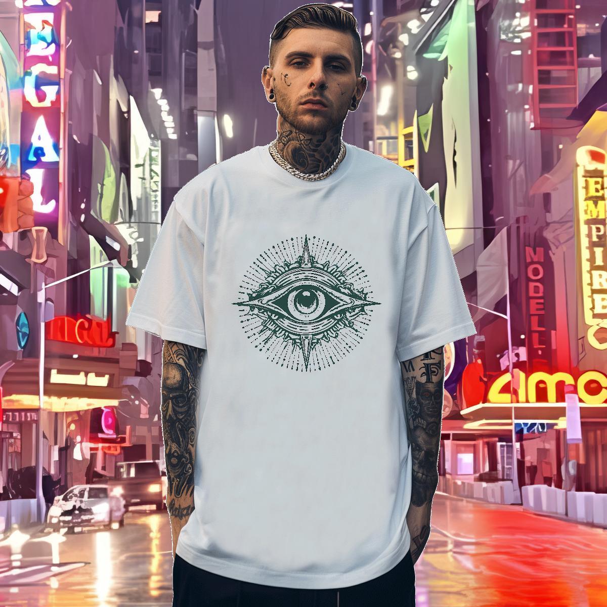 Soft T Shirt For Man 230g 100% Cotton eye of the devil Casual Daily Wear Oversized Breathable Men Tops Tees Classic Top Tees